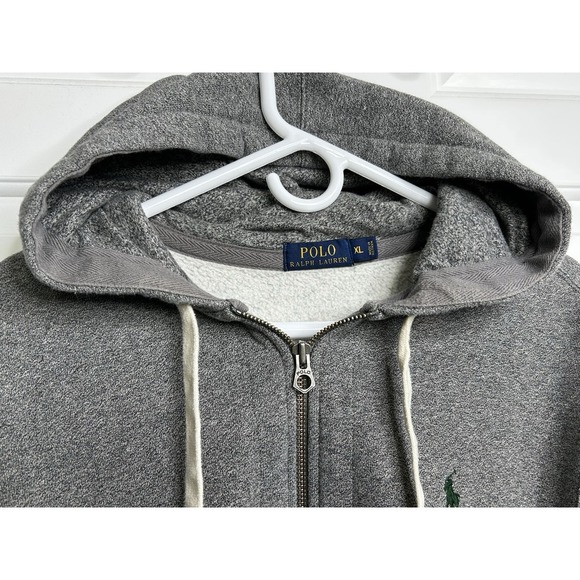 Polo Ralph Lauren Hoodie Men's XL Fleece Lined Full-Zip Heather Gray Green Logo - Picture 10 of 11